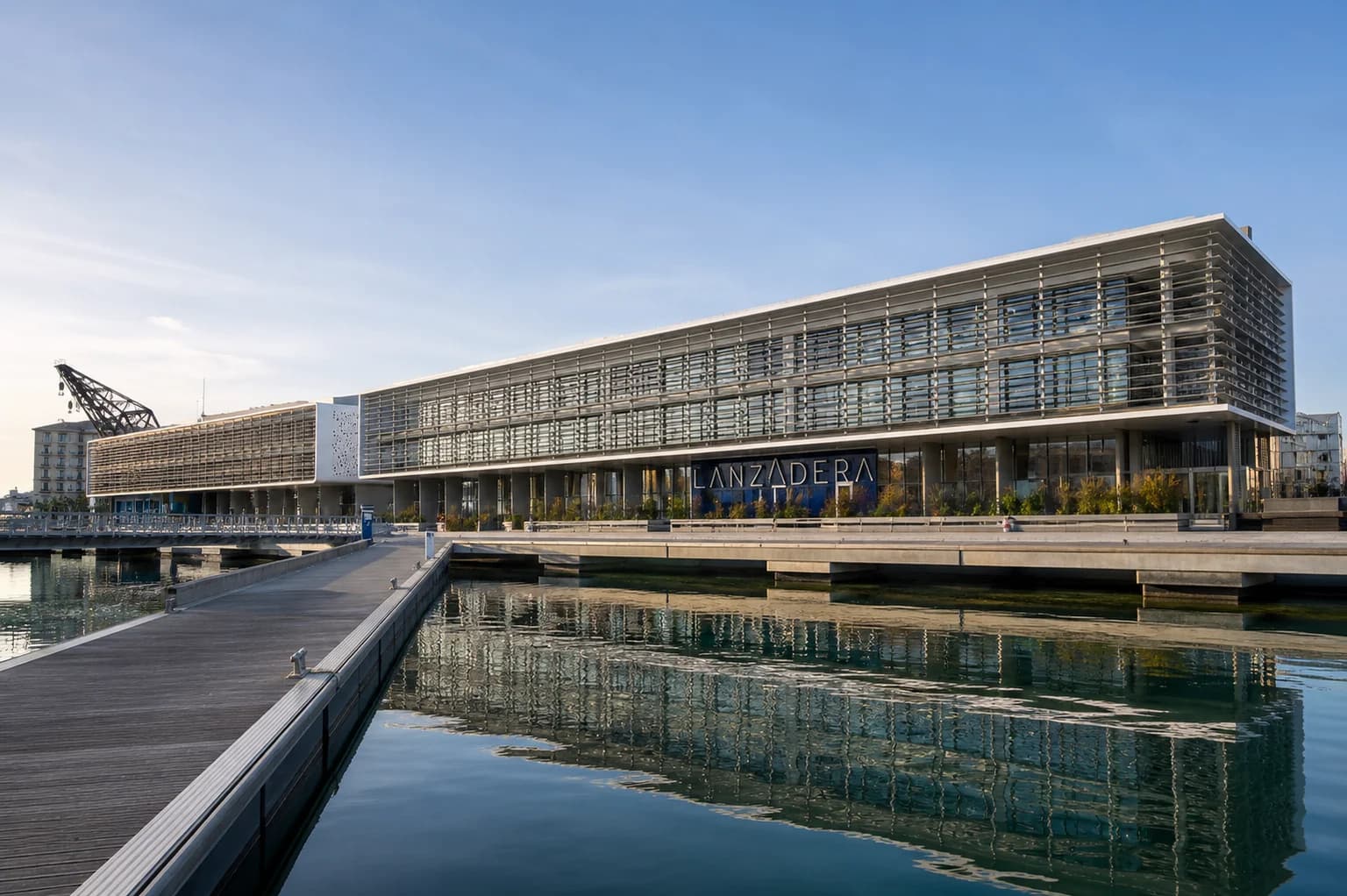 The Lanzadera building by the water at Valencia Marina