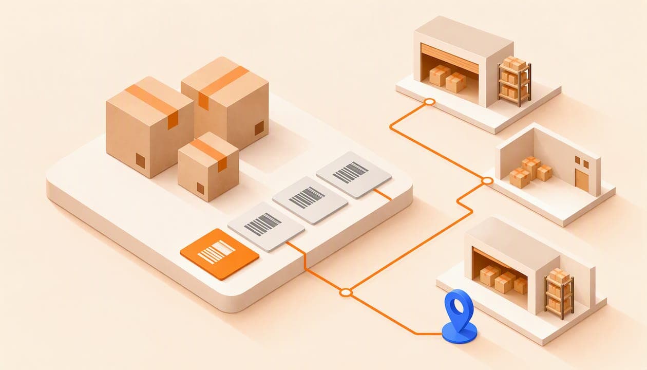 Isometric illustration about warehouse traceability
