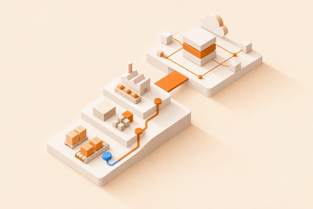 Isometric illustration of cloud MRP planning