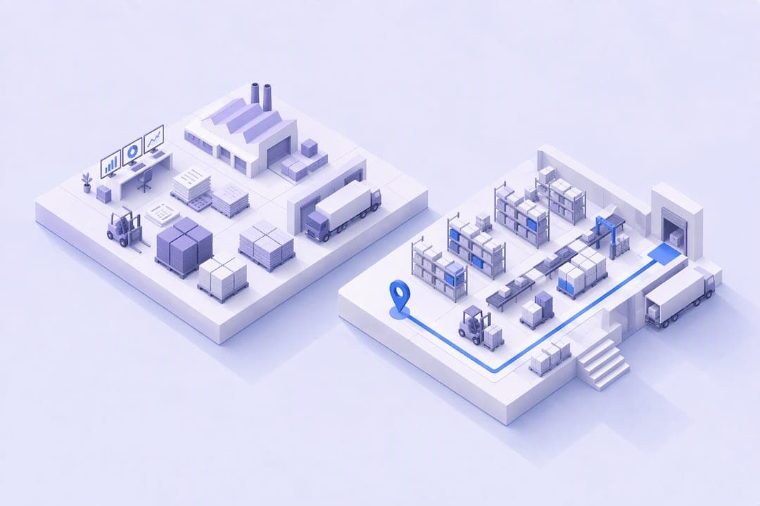 Isometric illustration of ERP and WMS